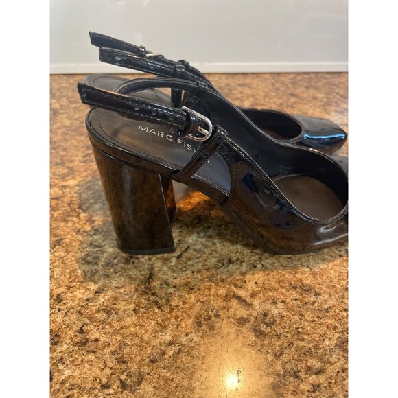 Marc Fisher Black Patent Leather Square Toe Slingback Heels For Women Size 7 1/2 - Picture 8 of 13